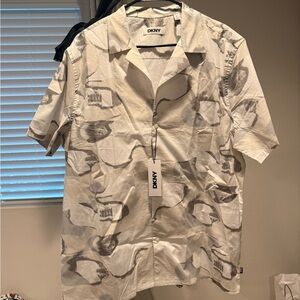 DKNY Abstract Patterned Shirt in White and Gray